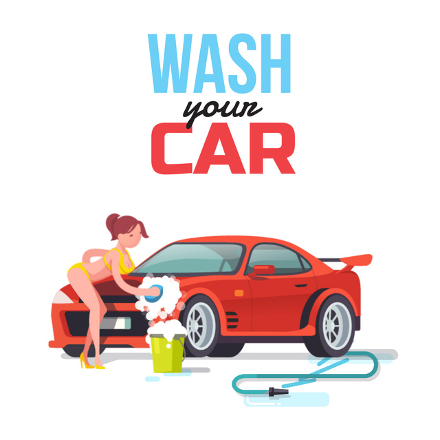 Girl in bikini washing car Animated Post Design Template
