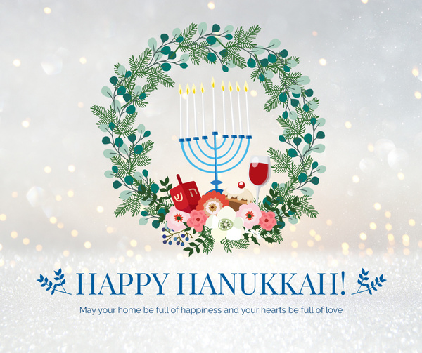 Happy Hanukkah greeting wreath