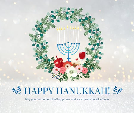 Happy Hanukkah greeting wreath Facebookデザインテンプレート