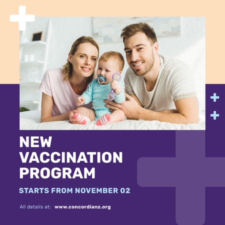 Ontwerpsjabloon van Instagram van Aankondiging vaccinatieprogramma ouders met baby