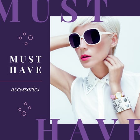 Accessories Ad Young Girl in Sunglasses in Purple Instagram AD – шаблон для дизайну