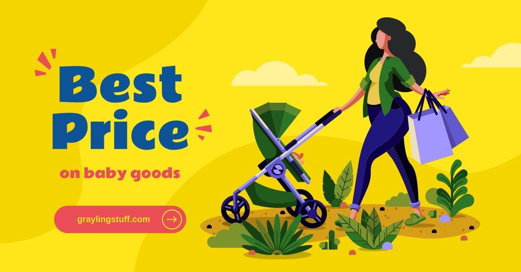 Designvorlage Mother with baby stroller shopping für Facebook AD