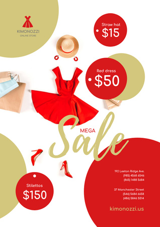 Clothes Sale with Fashion Outfit in Red Poster tervezősablon