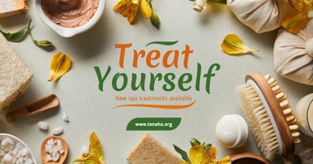 Skin Treatment Offer Natural Oil and Petals Facebook AD Πρότυπο σχεδίασης