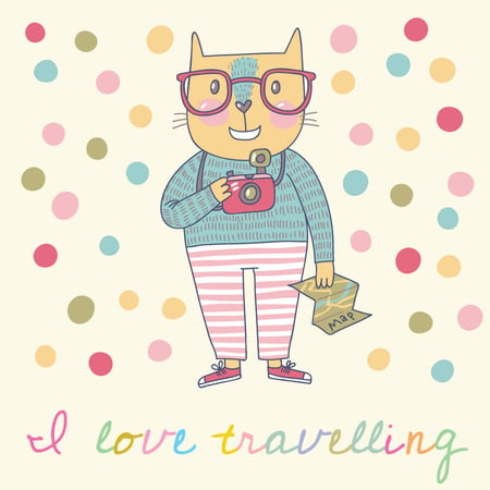 Plantilla de diseño de Cute Cat Travelling with camera Instagram AD 