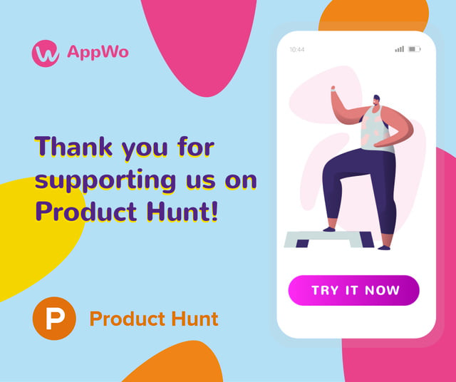 Product Hunt Promotion Fitness App Interface on Screen Facebook Šablona návrhu