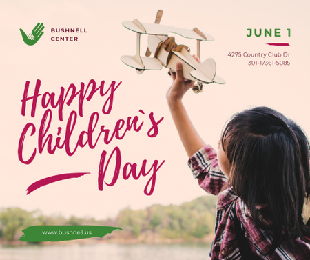 Child playing with toy plane on Children's Day Facebook Design Template