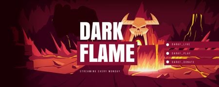 Game Streaming Ad with Flaming Cave Twitch Profile Banner Tasarım Şablonu