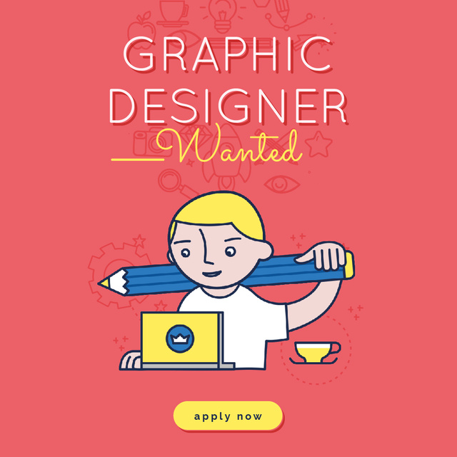 Graphic Designer Working on Laptop in Red Animated Post – шаблон для дизайна