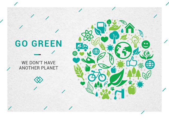 Ecology Concept with green Nature icons Postcard Tasarım Şablonu