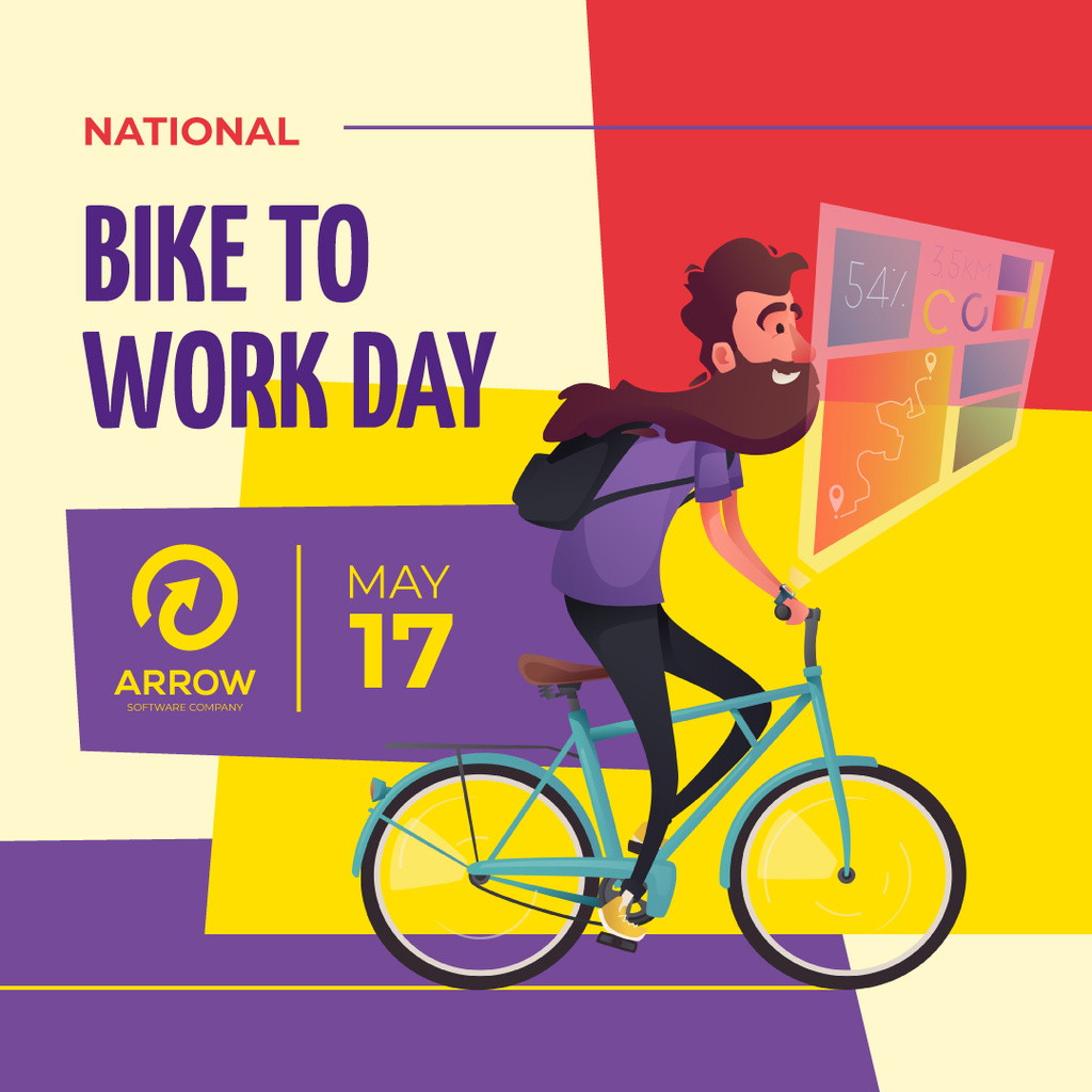 Bike to Work Day Smiling Man Cycling Instagram Design Template
