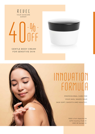 Designvorlage Cosmetics Sale with Woman Applying Cream für Poster