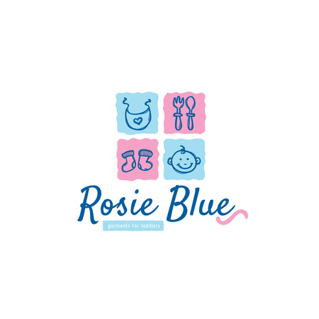 Kids' Products Ad in Blue and Pink Logo Design Template