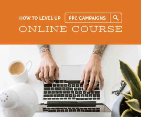 Designvorlage Online Course Ad Hands Typing on Laptop für Medium Rectangle