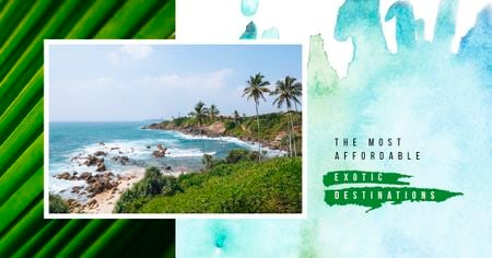 Tropical Vacation Offer Turquoise Sea Water at Coast Facebook AD Design Template