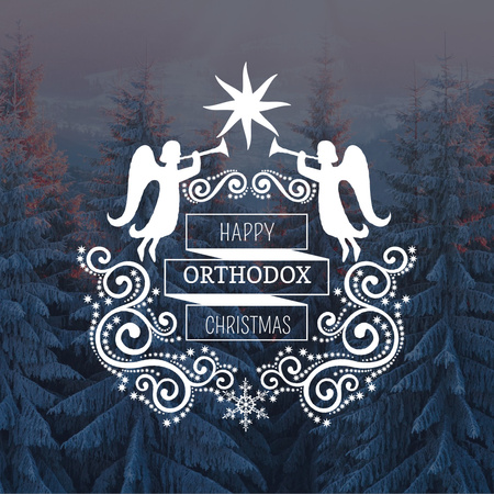 Orthodox Christmas Greeting with Snowy Forest Instagram Tasarım Şablonu