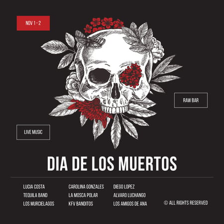 Skull decorated with flowers for Dia de los Muertos Instagram AD tervezősablon