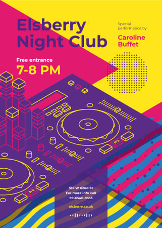 Designvorlage Night Club Bright DJ Turntables für Flayer