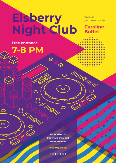 Night Club Bright DJ Turntables Flayer Design Template