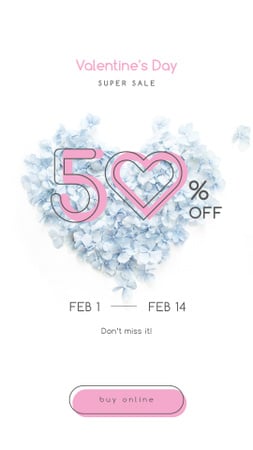 Valentines Offer with Heart-shaped Flowers Instagram Story Modelo de Design