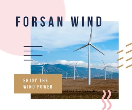 Renewable Energy Wind with Turbines Farm Large Rectangle Design Template