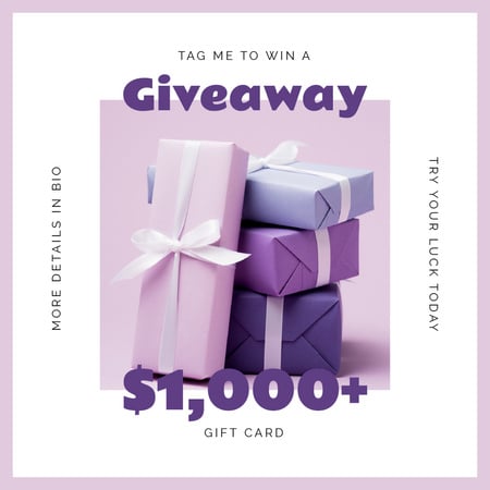 Plantilla de diseño de Gift Card Ad with Purple Gift Boxes Instagram 