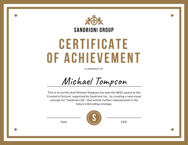 Szablon projektu Winning Festival award confirmation in golden Certificate