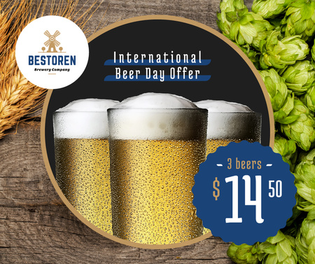 Template di design Beer Day Offer Glasses and Hops Facebook