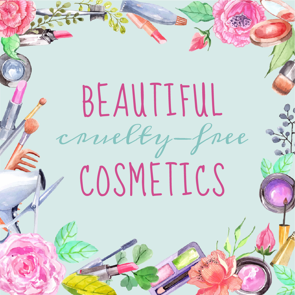 Modèle de visuel Cruelty-free cosmetic products in flowers - Instagram AD