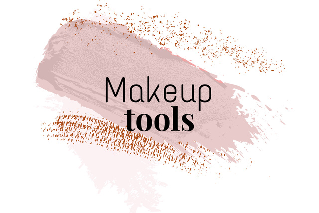 Makeup tools ad with pink smudges Label Modelo de Design