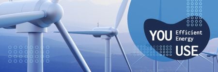 Template di design Conserve Energy with Wind Turbine in Blue Email header