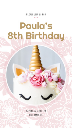 Birthday Cake decorated as Unicorn Instagram Story Design Template