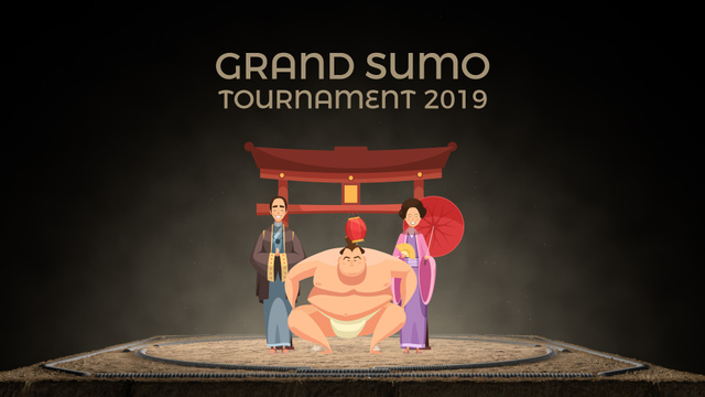 Designvorlage Sumo Tournament Fighter with His Supporters für Full HD video