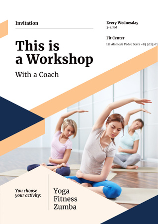 Sports Studio Ad with Women Practicing Yoga Poster Design Template