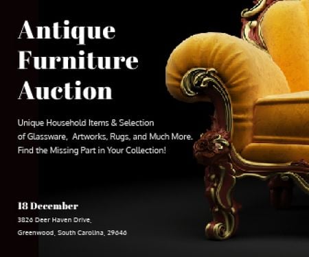 Antique Furniture Auction Luxury Yellow Armchair Large Rectangle – шаблон для дизайна