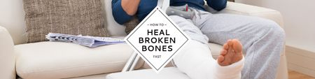 Man with broken bones sitting on sofa Twitter – шаблон для дизайну