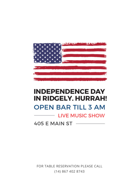 Independence Day Invitation USA Flag on White Poster US Design Template