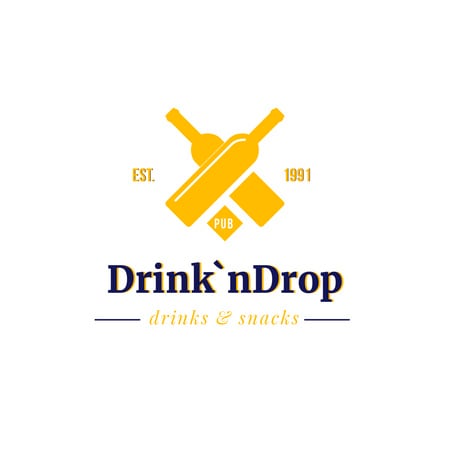 Anúncio de bar com ícone de garrafas de bebida em amarelo Logo Modelo de Design