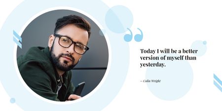 Platilla de diseño Motivating Phrase with Young Man in Glasses Image