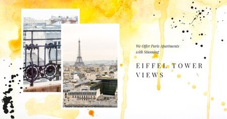 Designvorlage Immobilienangebot mit Blick auf die Stadt Paris für Facebook AD