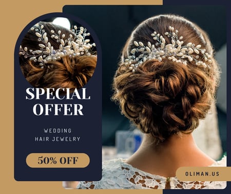 Wedding Jewelry Offer Bride with Braided Hair Facebook Design Template