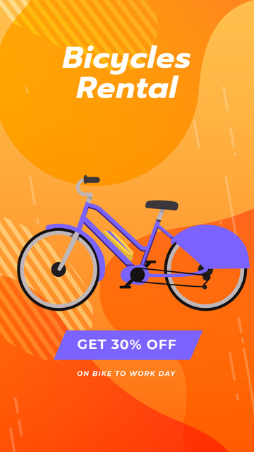Designvorlage Bicycles Rent Promotion Blue Bicycle on Orange für Instagram Video Story