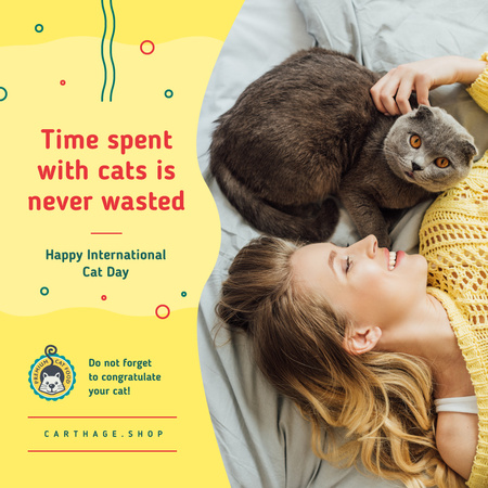 Cat Day Offer Owner Cuddling Grey Hat Instagram AD tervezősablon