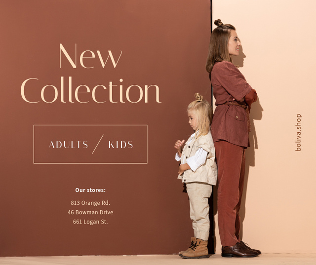 Fashion store Ad Mother with Daughter in Stylish Outfits Facebook Design Template