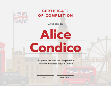 Business Language School Online Courses Completion Confirmation Certificate Design Template