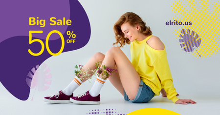 Fashion Ad with Happy Young Girl in Yellow Facebook AD Design Template