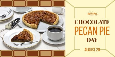 Announcement of Chocolate Pecan Pie Day Offer and Coffee Image Design Template