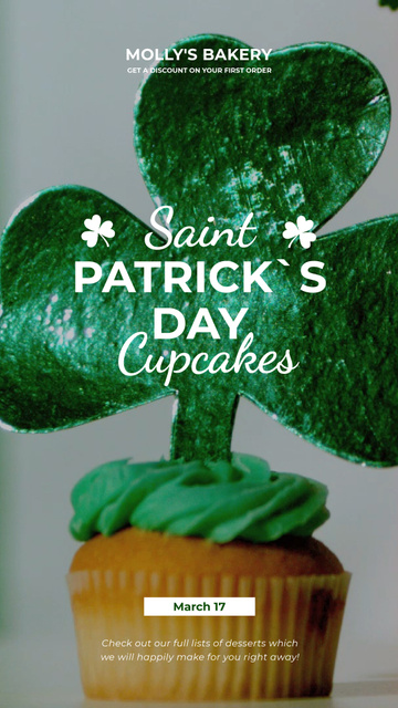 Saint Patrick's Day Cupcake with Shamrock Instagram Video Story – шаблон для дизайну