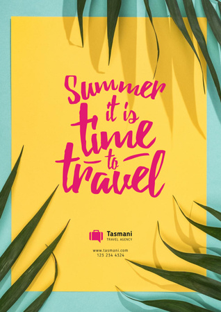 Summer Travel Inspiration on Palm Leaves Frame Poster Modelo de Design