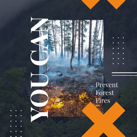 Ontwerpsjabloon van Instagram AD van Ecology concept with Fire in dense forest
